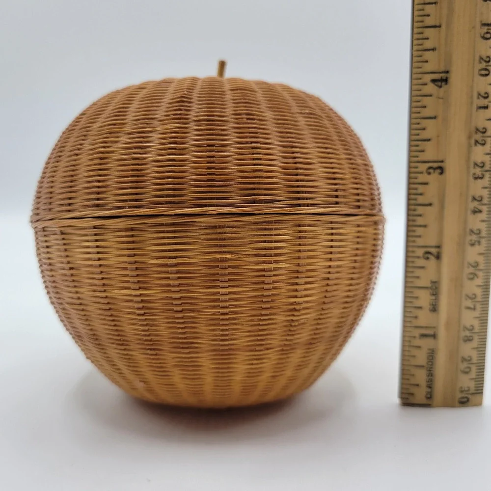 Vintage Apple Shaped Fine Straw Basket Small Woven Wicker Teacher Shelf Decor 4